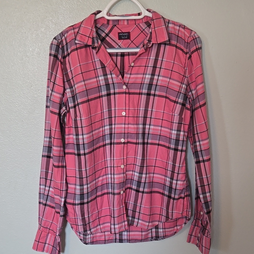Untuckit | Pink Plaid Flannel Shirt Size 6